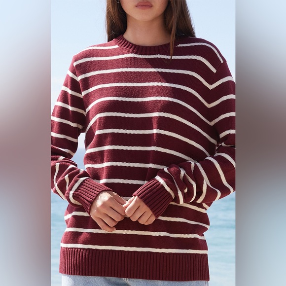 John Galt Martha Burgundy Striped Sweater - Picture 2 of 6